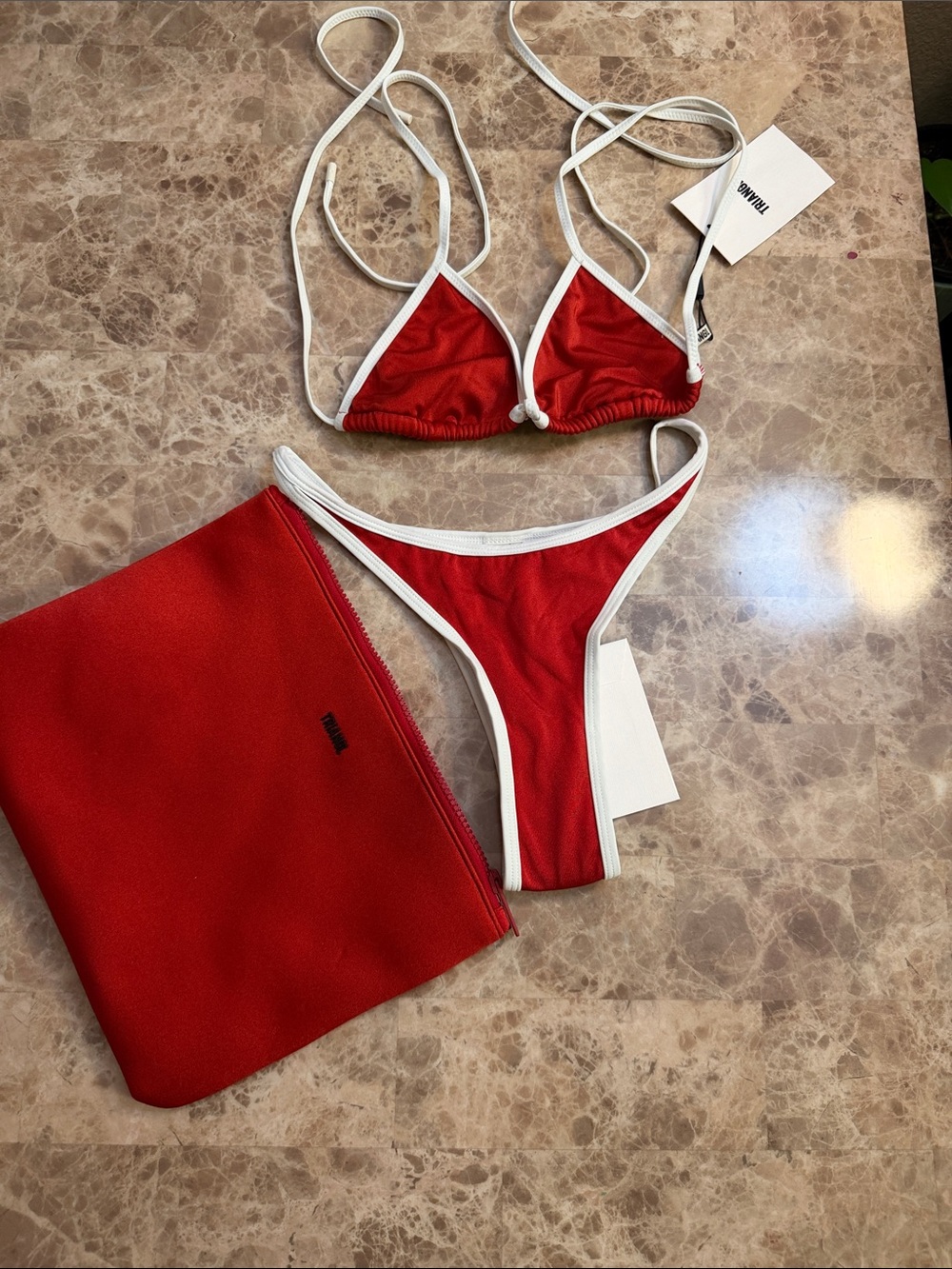 triangl swimwear Red and White Triangle Bikini Set